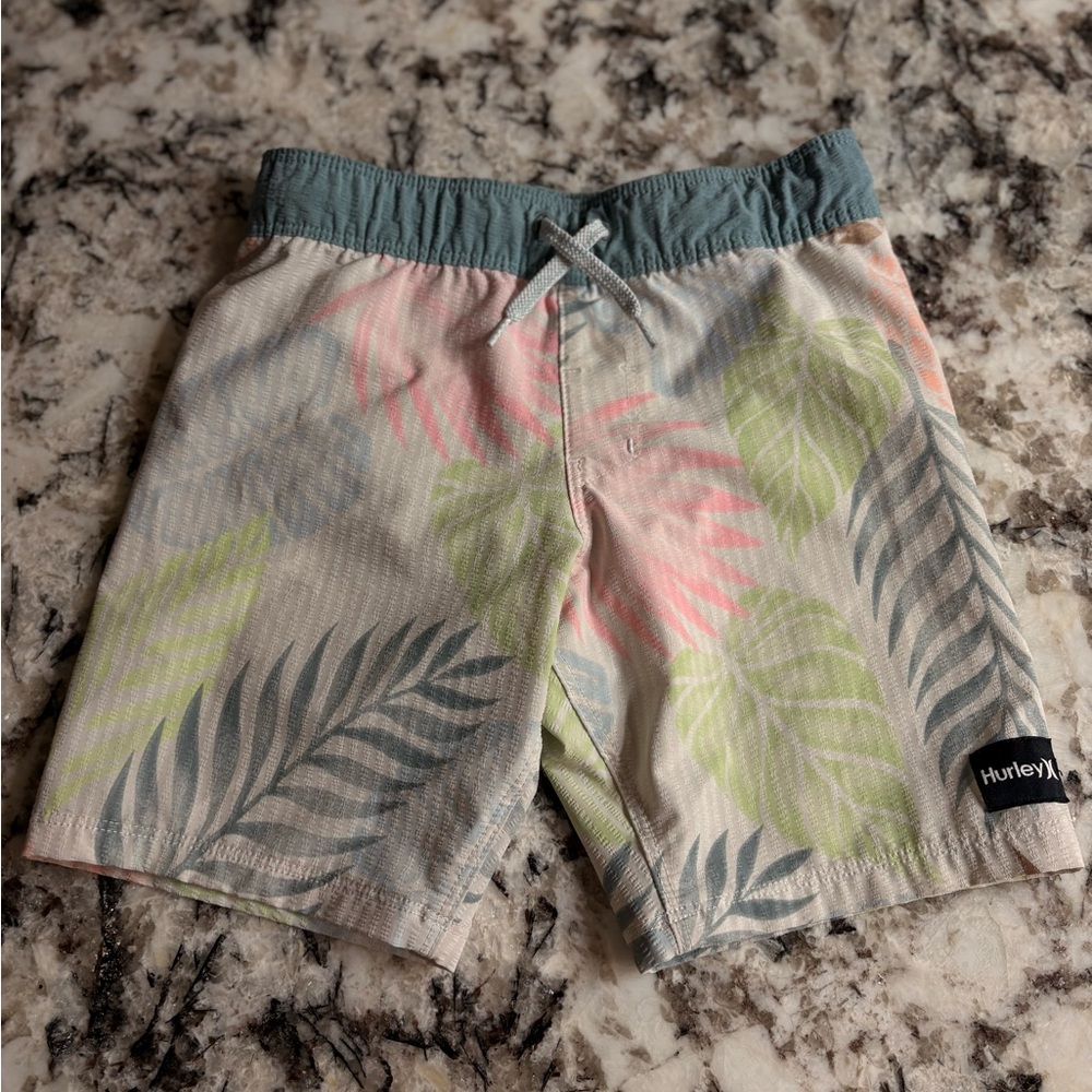 Hurley Leaf Patterned Shorts in Green and Pink